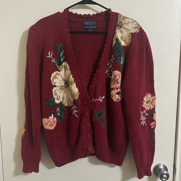 Vintage Hand Embroidered Floral Rose Button Down Cardigan - Picture 1 of 8